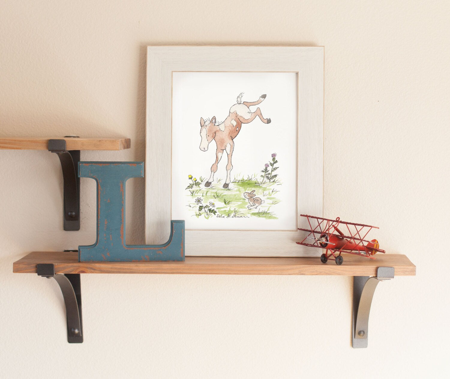 Watercolor Bucking Foal Print, Farm Nursery Art
