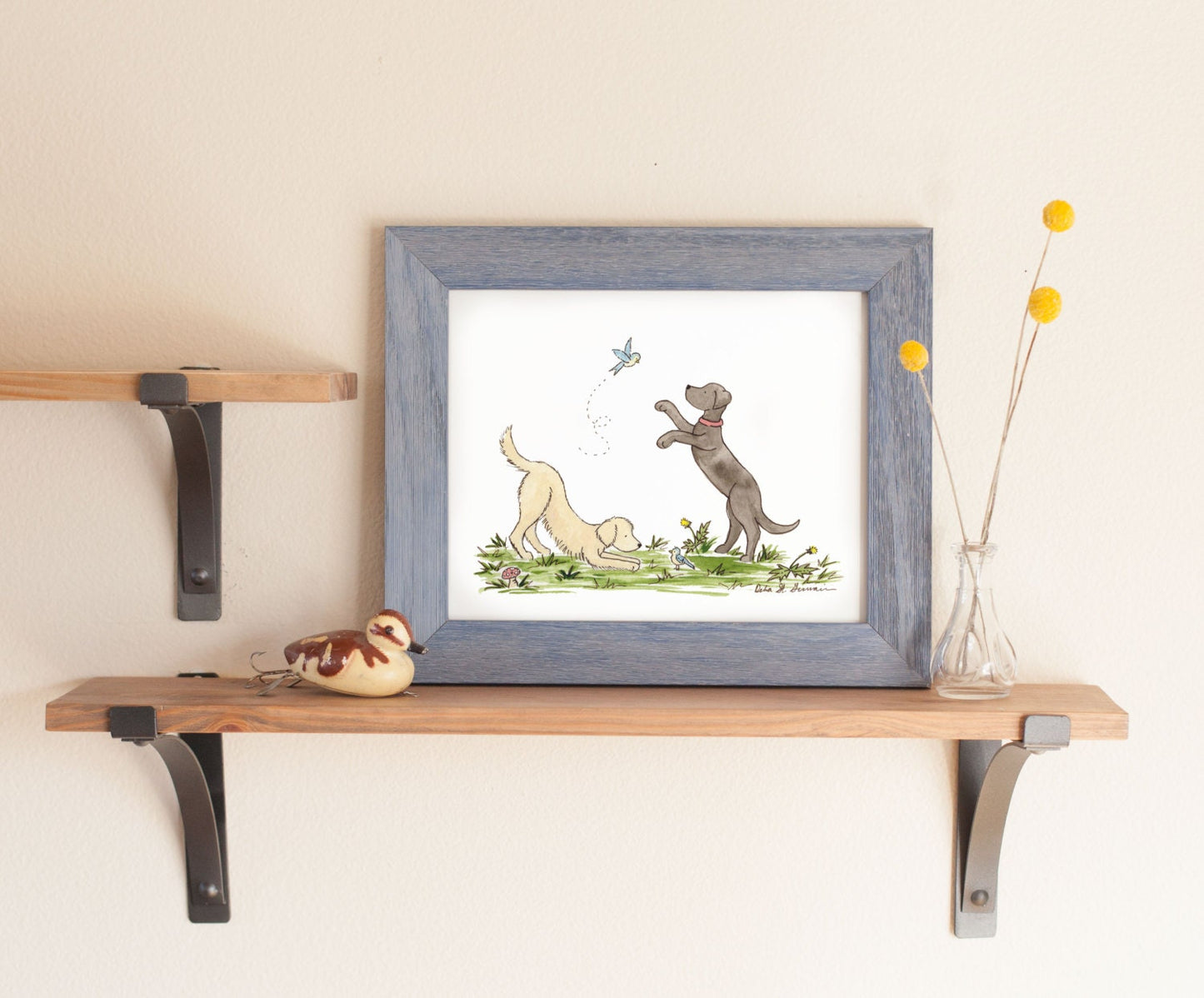 Golden Retriever and Black Lab Art Print, Puppy Nursery Art