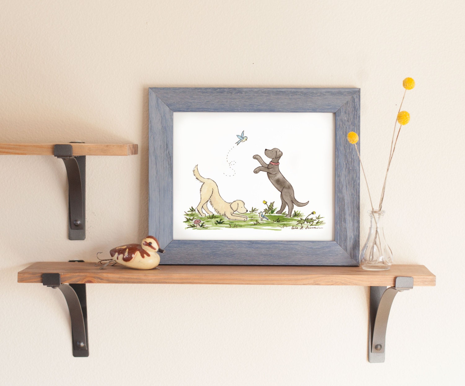 Golden Retriever and Black Lab Art Print, Puppy Nursery Art