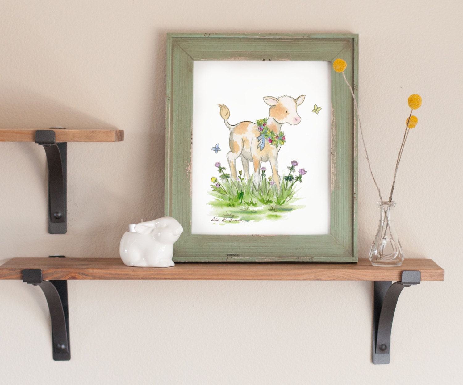 Calf Watercolor Print, Cow Nursery Art, Farm Nursery Art, Cow Children's Art