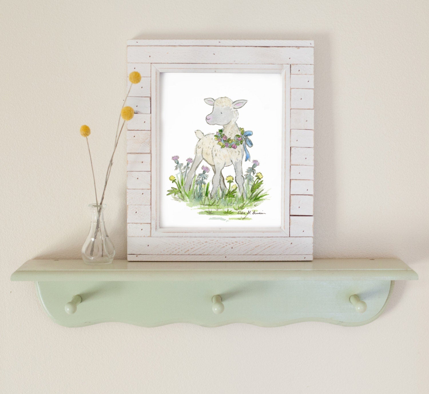 Lamb Watercolor Art Print, Nursery Art, Animal Art for Children