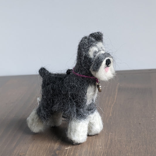 little gray schnauzer needle felted from alpaca wool