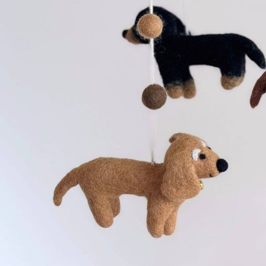 needle felted wool Dachshund baby mobile