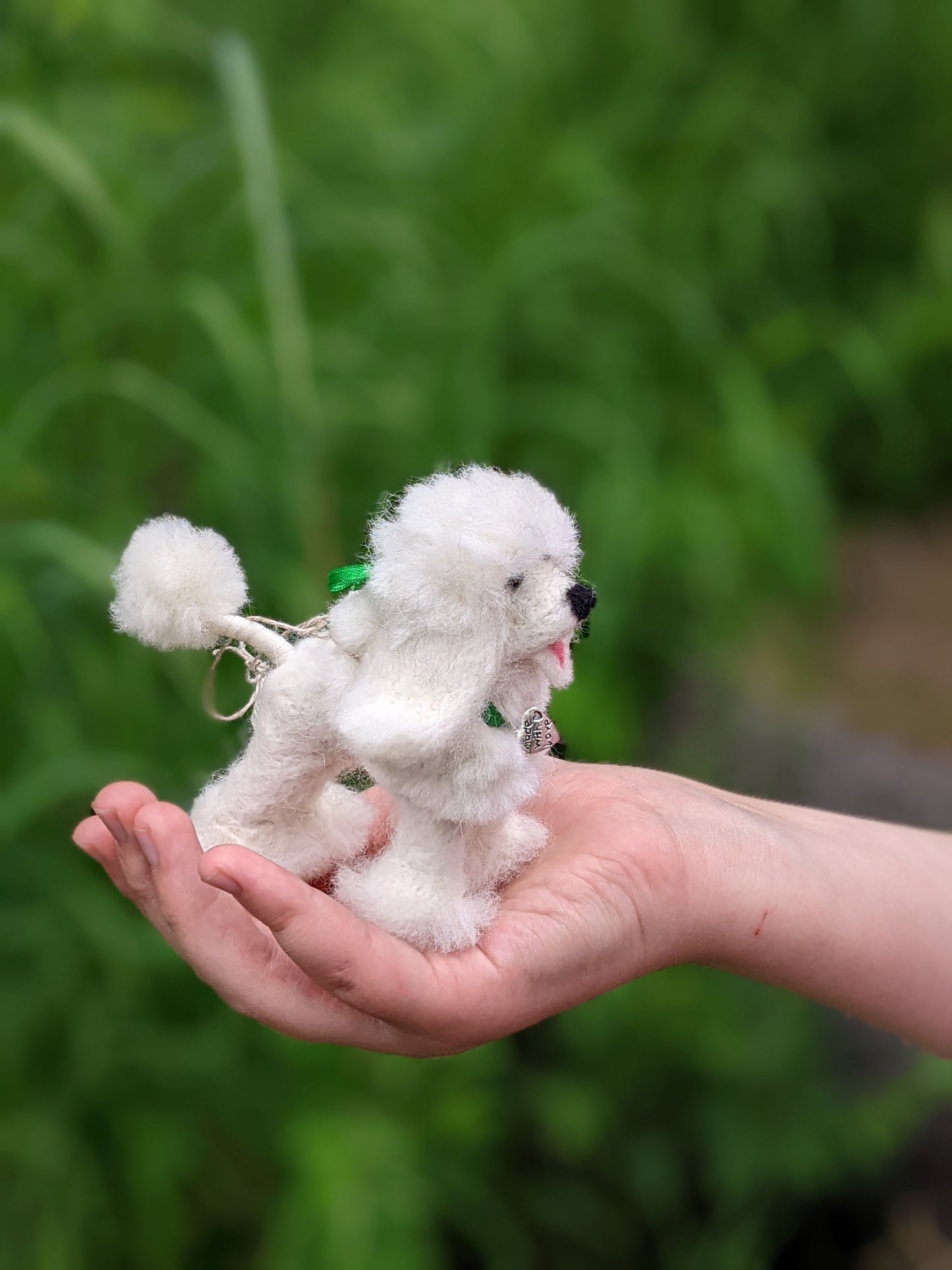 small white poodle handmade from needle felted wool
