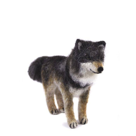 grey wolf felted alpaca sculpture