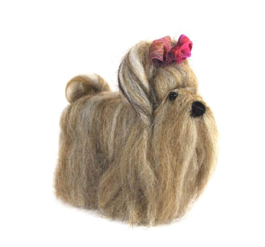 Felted Yorkshire Terrier Dog Sculpture: Alpaca Fiber Decor