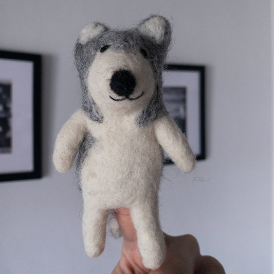 Felt Wool Finger Puppet: Alaskan Husky Dog