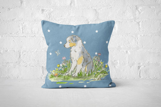 Blue Merle Australian Shepherd Square Throw Pillow Cover - Jasper and Ruby Art