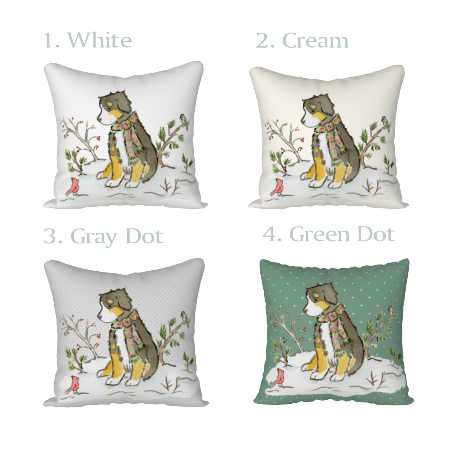 Bernese Mountain Dog Holiday Square Throw Pillow Cover - Jasper and Ruby Art