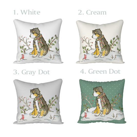 Bernese Mountain Dog Holiday Square Throw Pillow Cover - Jasper and Ruby Art