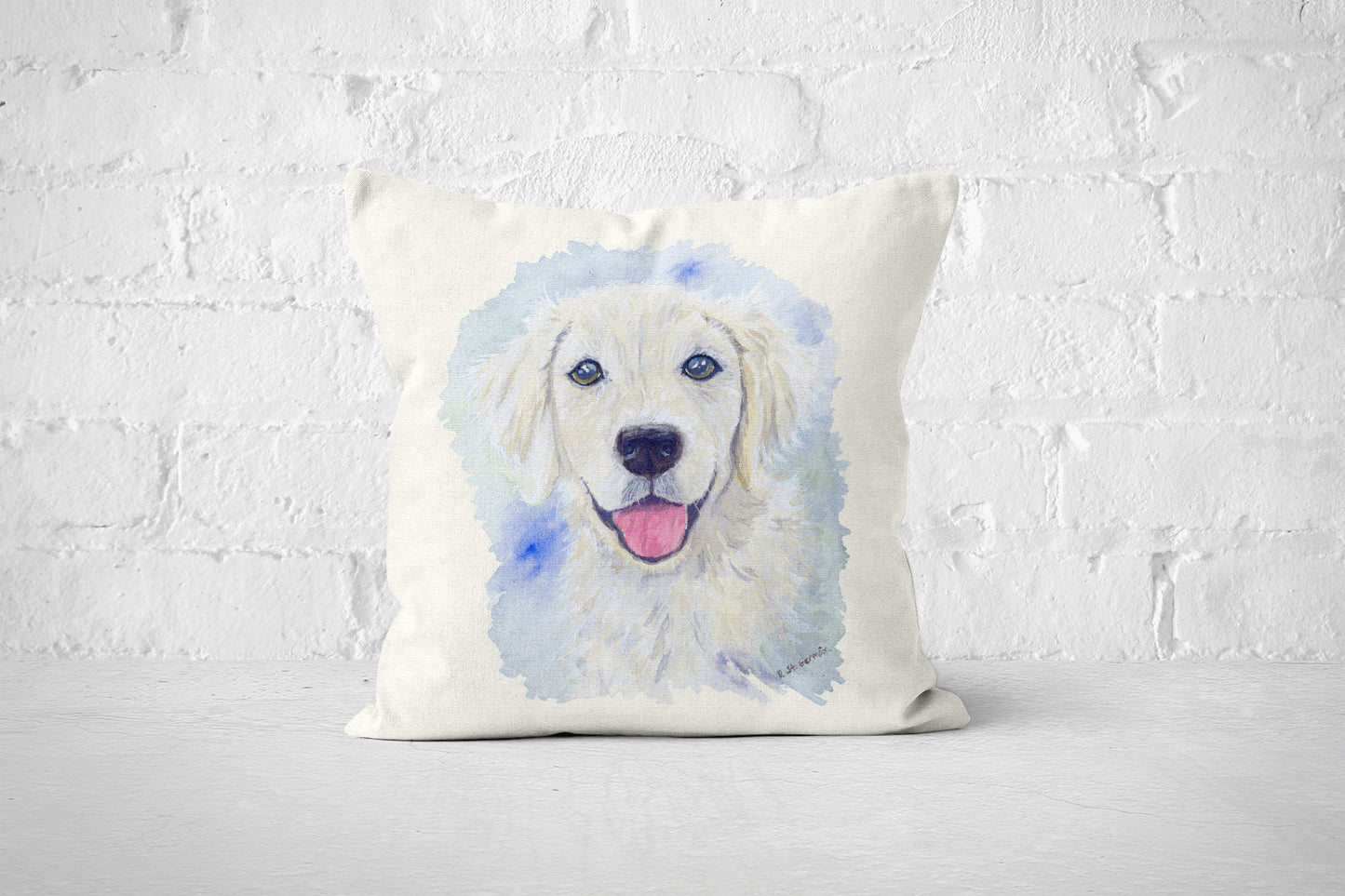 English Cream Golden Retriever Square Throw Pillow Cover - Jasper and Ruby Art