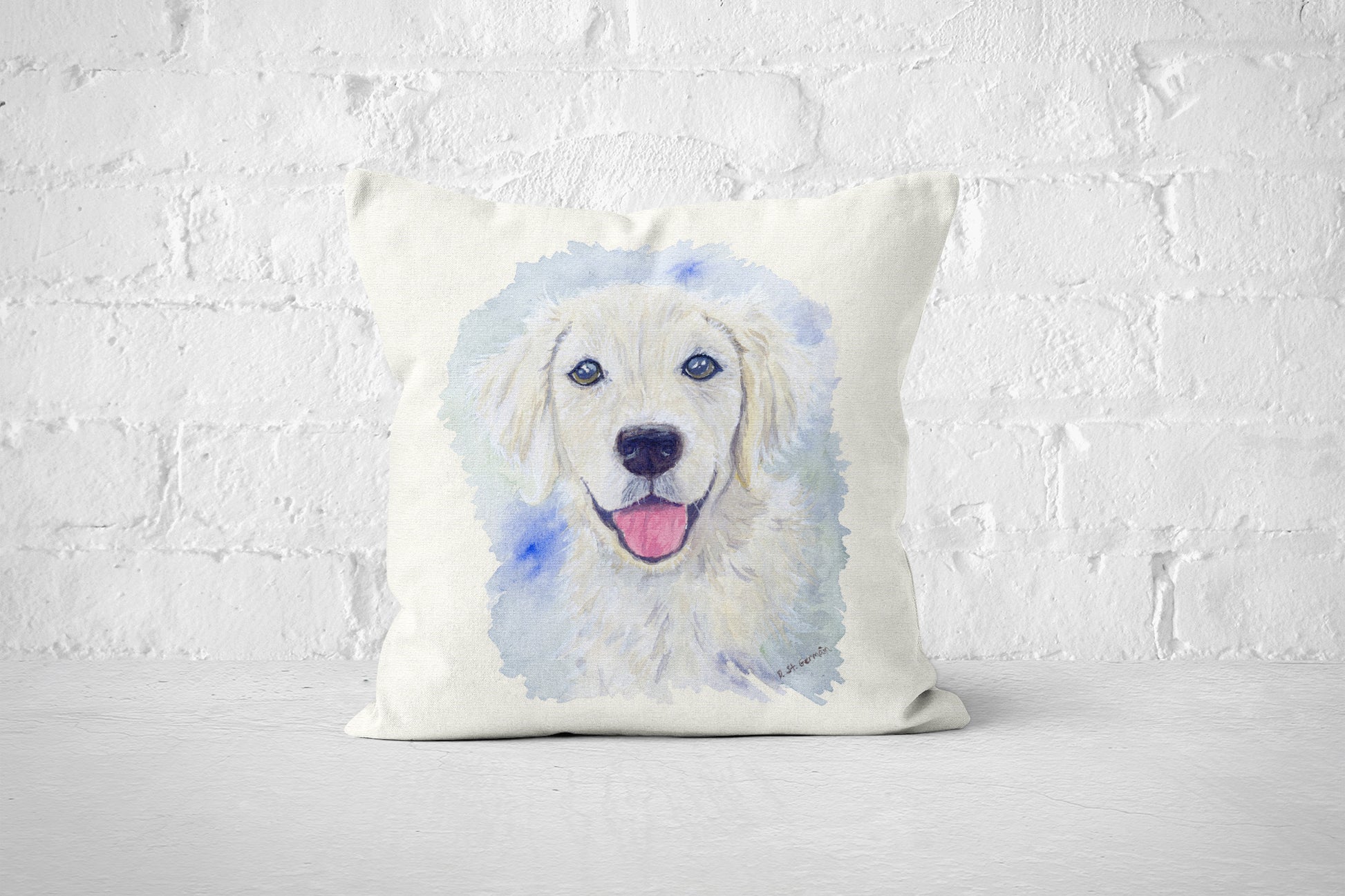 English Cream Golden Retriever Square Throw Pillow Cover - Jasper and Ruby Art