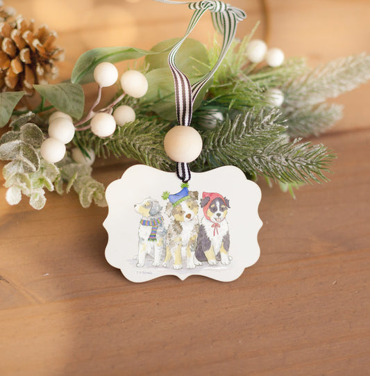 Aussie Pups Ornament, Personalized Australian Shepherd Gift