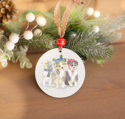 Aussie Pups Ornament, Personalized Australian Shepherd Gift
