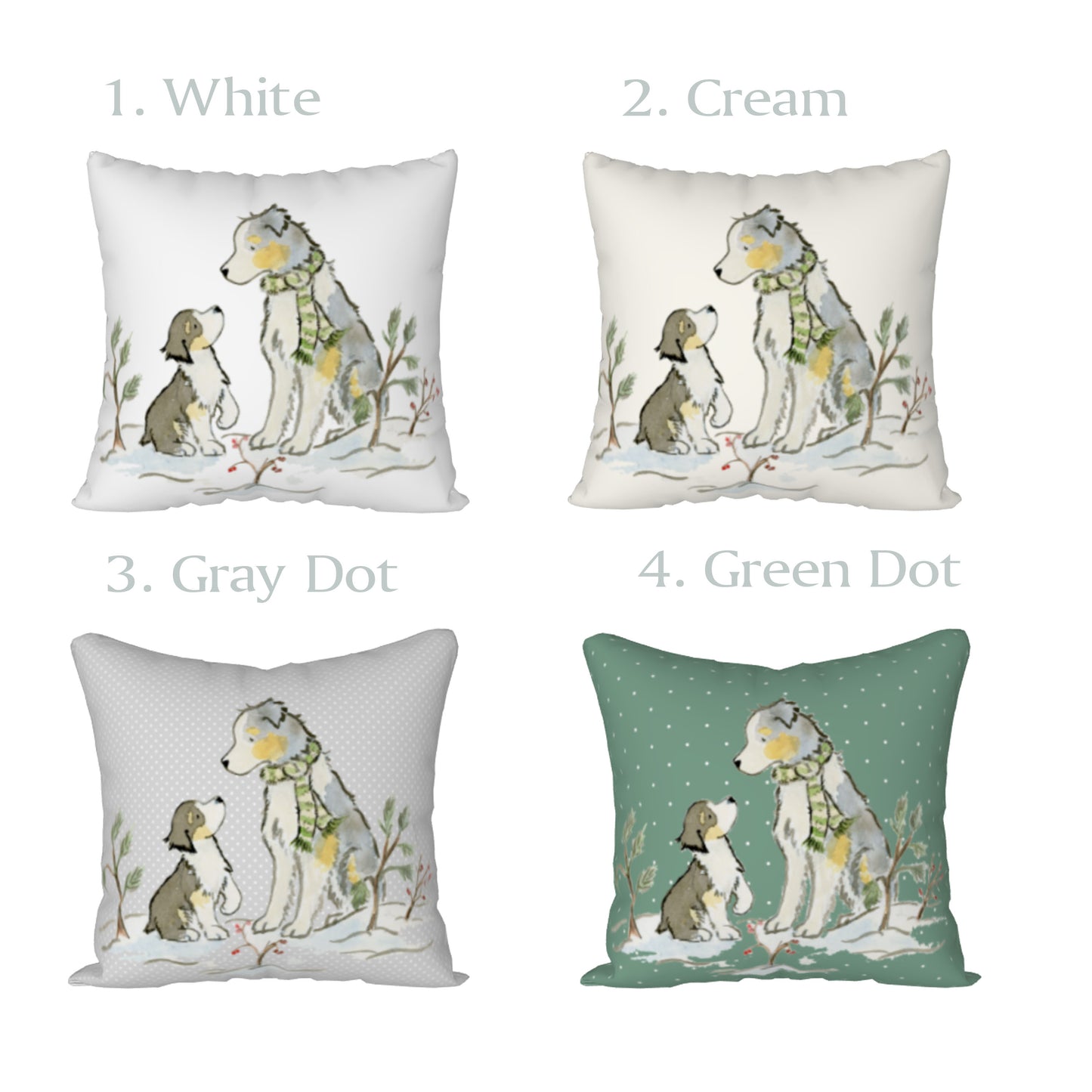 Australian Shepherd Holiday Square Throw Pillow Cover - Jasper and Ruby Art