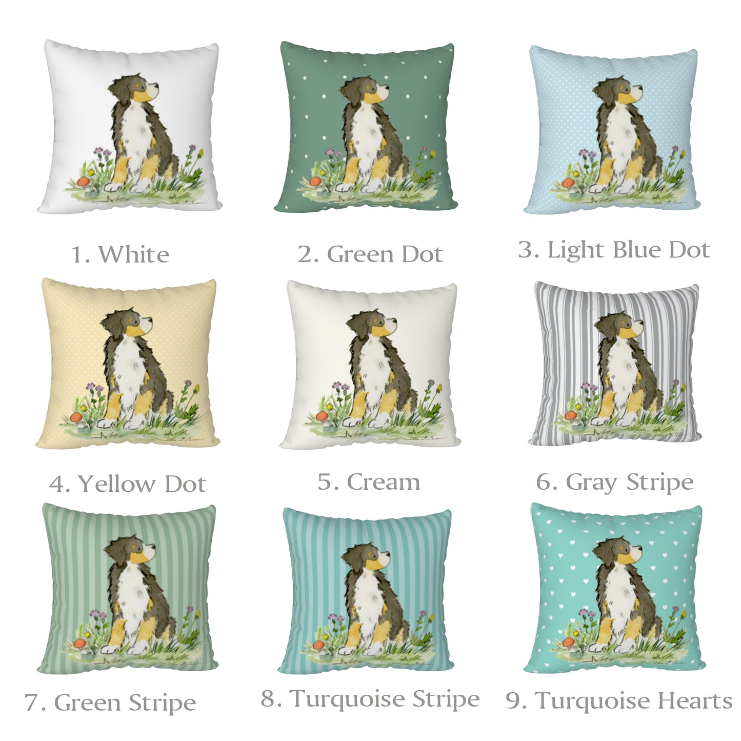Bernese Mountain Dog Square Throw Pillow Cover - Jasper and Ruby Art
