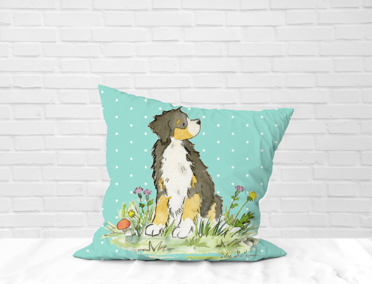 Bernese Mountain Dog Square Throw Pillow Cover - Jasper and Ruby Art