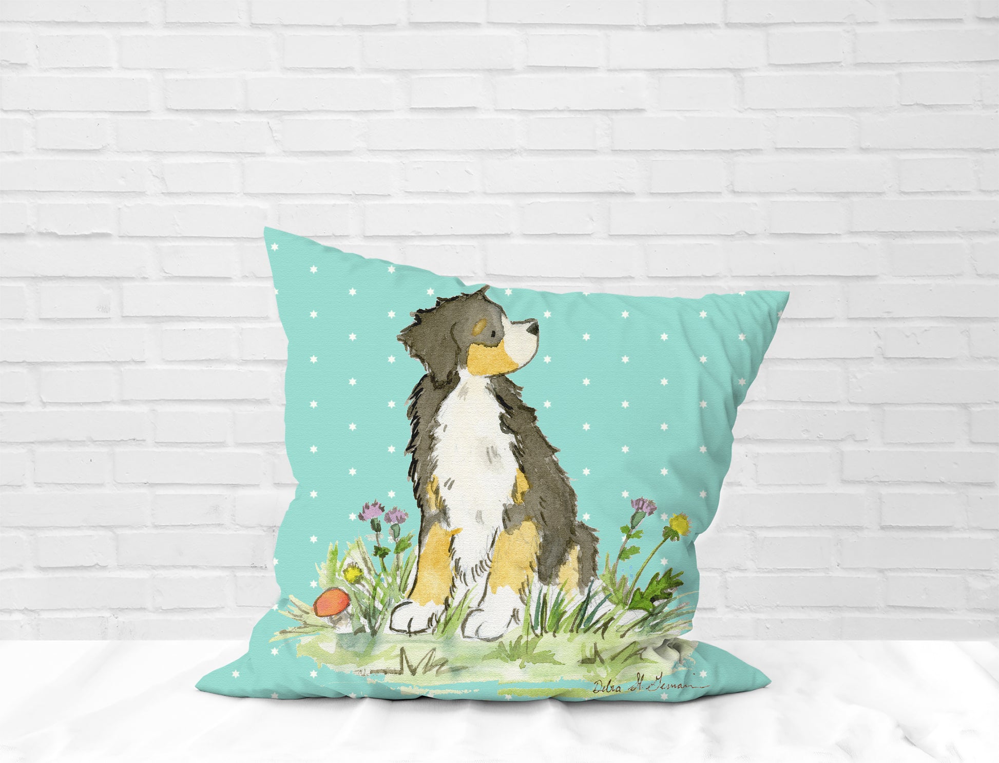 Bernese Mountain Dog Square Throw Pillow Cover - Jasper and Ruby Art