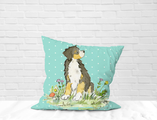 Bernese Mountain Dog Square Throw Pillow Cover - Jasper and Ruby Art