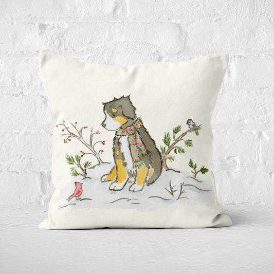 Bernese Mountain Dog Holiday Square Throw Pillow Cover - Jasper and Ruby Art