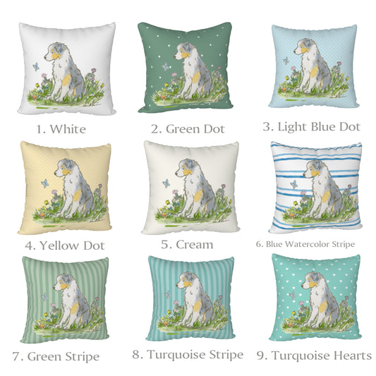 Blue Merle Australian Shepherd Square Throw Pillow Cover - Jasper and Ruby Art