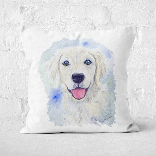 English Cream Golden Retriever Square Throw Pillow Cover - Jasper and Ruby Art