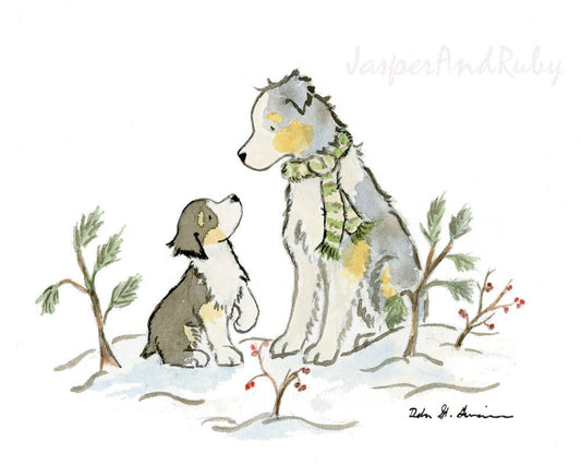 Australian Shepherd Christmas Print, Holiday Gift for Aussie Lovers