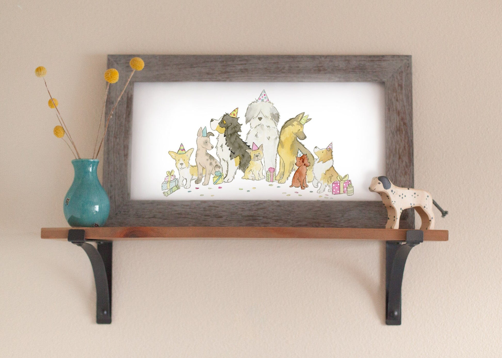 Puppy Party Print, Watercolor Art Print, Gift for Dog Lovers
