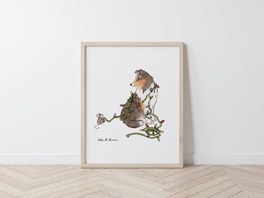 Sheltie Christmas Art, Shetland Sheepdog Print, Holiday Gift for Sheltie Lovers
