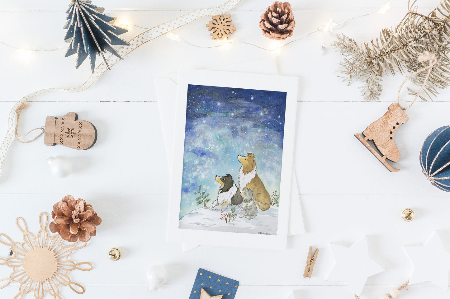 Sheltie Christmas Card Set, Shetland Sheepdog Holiday Card, Cute Sheltie Greeting Card, Dog Lover Card, Starry Sky, Gift for Sheltie Lover