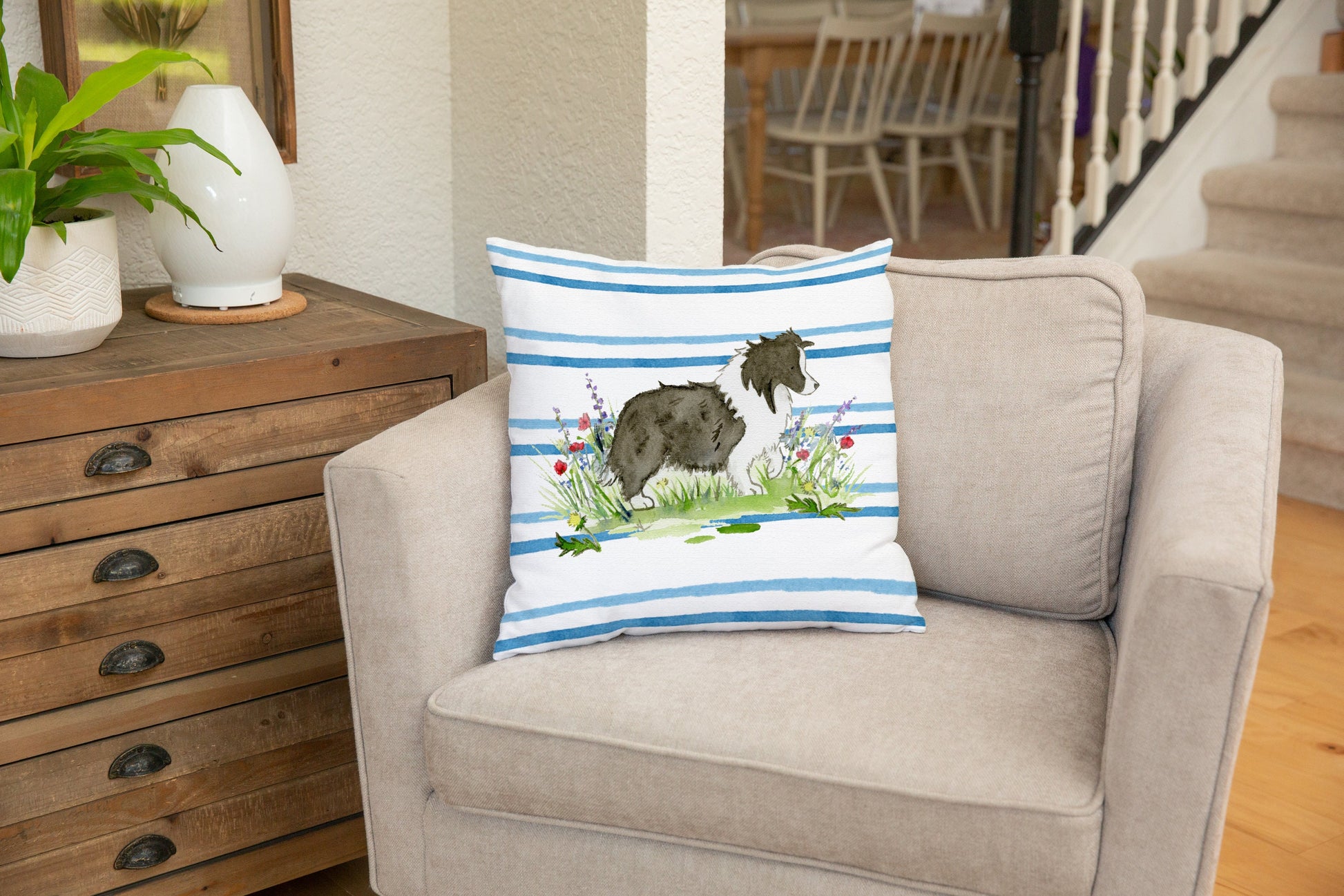 Sheltie Throw Pillow Cover, Bi Black Shetland Sheepdog Decorative Pillow Case, 18x18, 22x22 Canvas Pillow, Sheltie Gift, Sheltie Decor