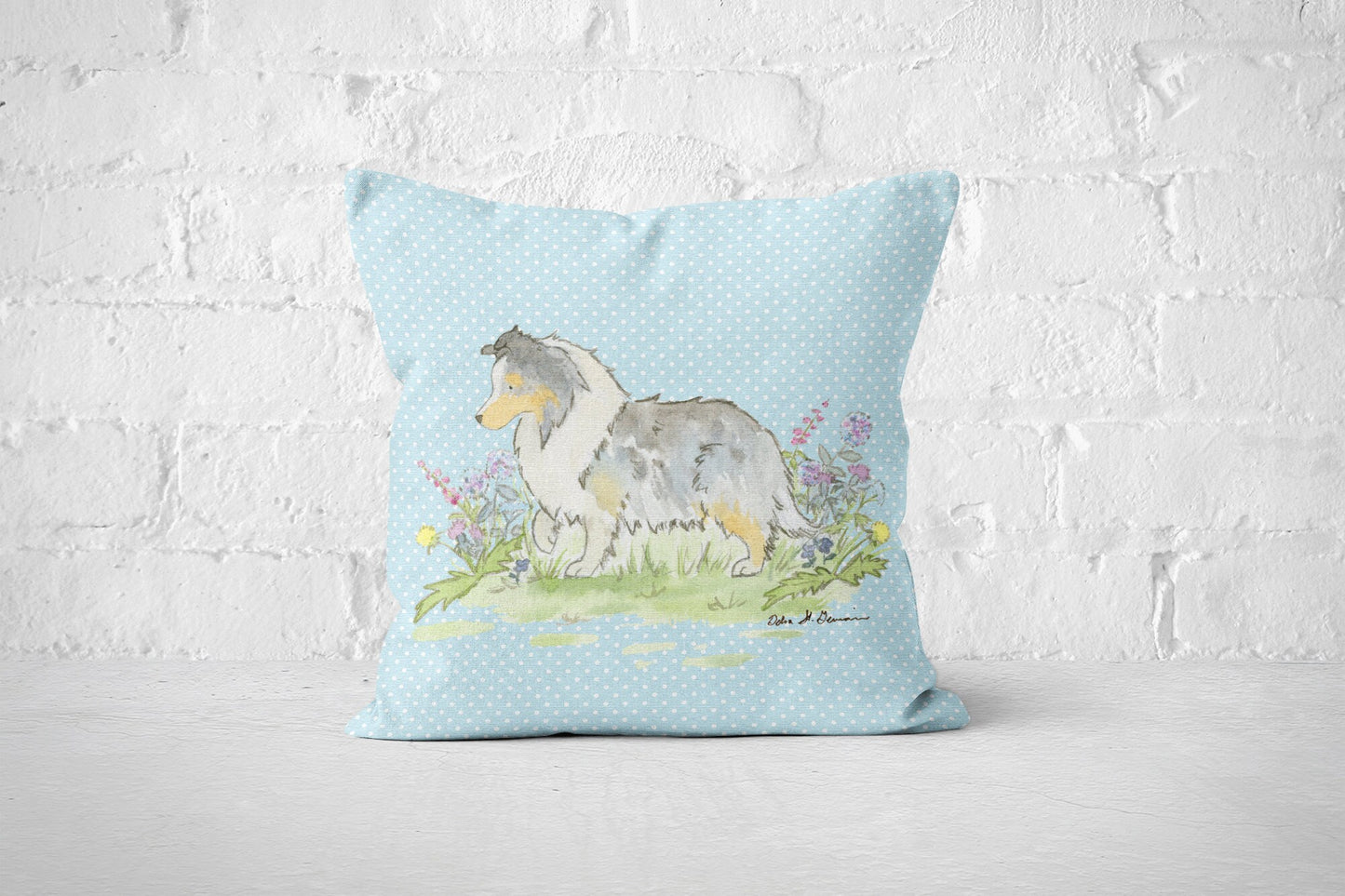 Sheltie Throw Pillow Case, Blue Merle Shetland Sheepdog Decorative Pillow Case, 18x18, 22x22 Canvas Pillow, Sheltie Gift, Sheltie Decor