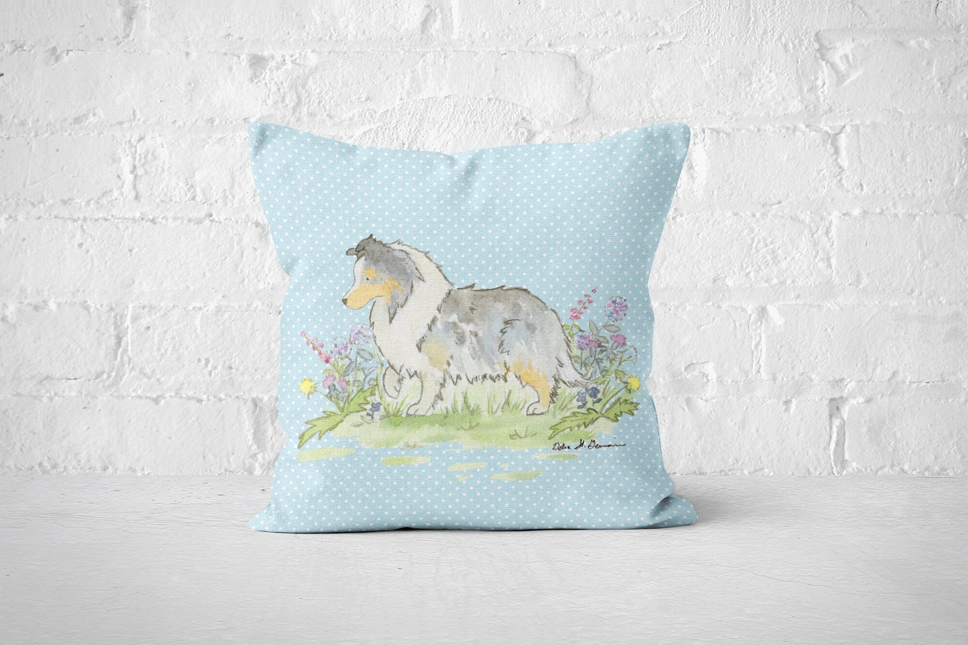 Sheltie Throw Pillow Case, Blue Merle Shetland Sheepdog Decorative Pillow Case, 18x18, 22x22 Canvas Pillow, Sheltie Gift, Sheltie Decor