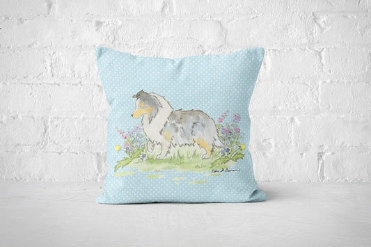 Sheltie Throw Pillow Case, Blue Merle Shetland Sheepdog Decorative Pillow Case, 18x18, 22x22 Canvas Pillow, Sheltie Gift, Sheltie Decor