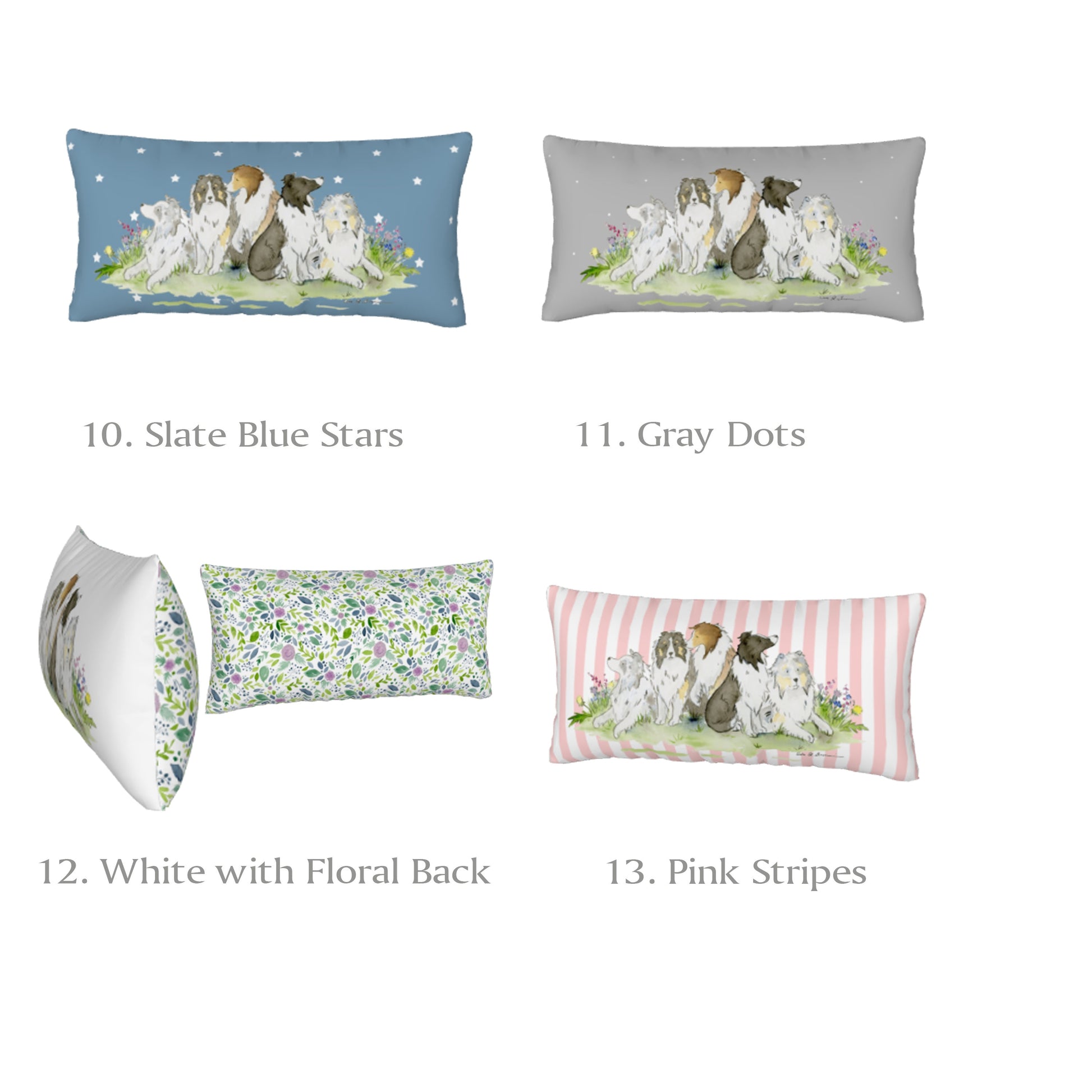 Sheltie Pillow Cover, shetland sheepdog pillow case, lumbar pillow cover, tri color, blue merle, sable sheltie gift, sheltie decor, dog gift