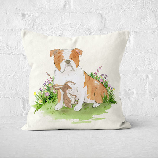 Bulldog Throw Pillow cover, Watercolor Dog Pillow, Square Cotton Canvas Pillow, English Bulldog Gift, Dog Lover Gift, Bulldog Mom, Dog Decor