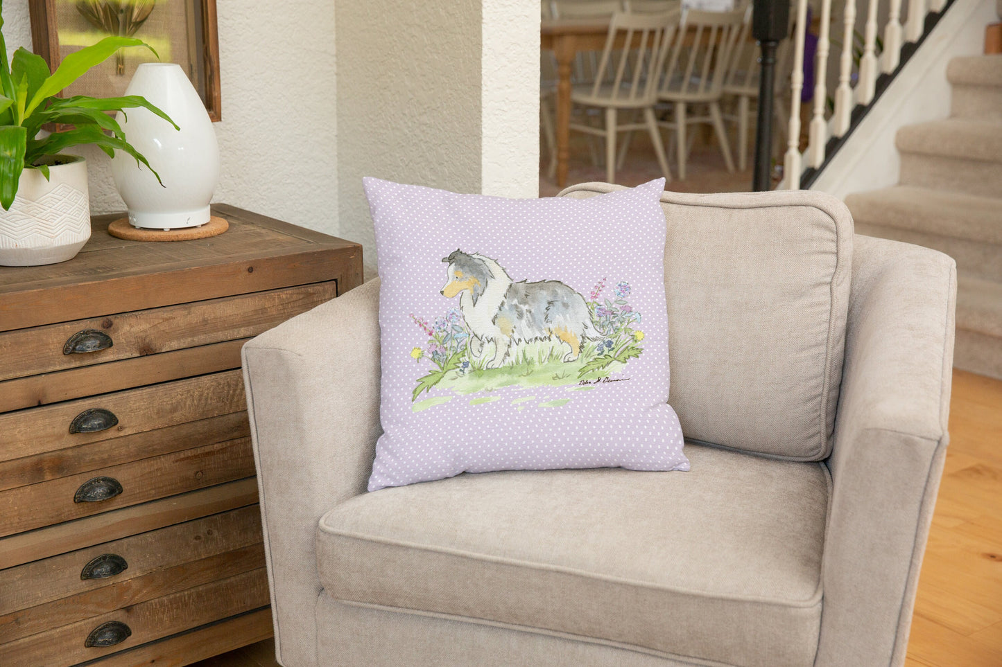 Sheltie Throw Pillow Case, Blue Merle Shetland Sheepdog Decorative Pillow Case, 18x18, 22x22 Canvas Pillow, Sheltie Gift, Sheltie Decor