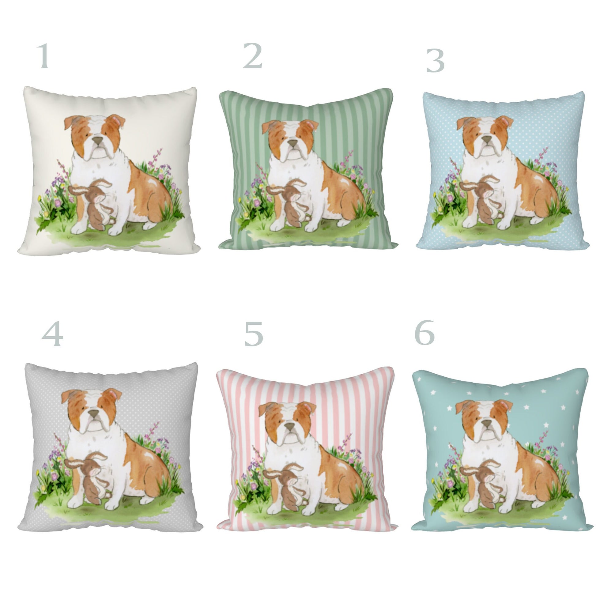 Bulldog Throw Pillow cover, Watercolor Dog Pillow, Square Cotton Canvas Pillow, English Bulldog Gift, Dog Lover Gift, Bulldog Mom, Dog Decor