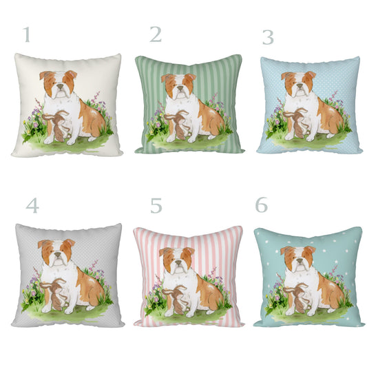 Bulldog Throw Pillow cover, Watercolor Dog Pillow, Square Cotton Canvas Pillow, English Bulldog Gift, Dog Lover Gift, Bulldog Mom, Dog Decor