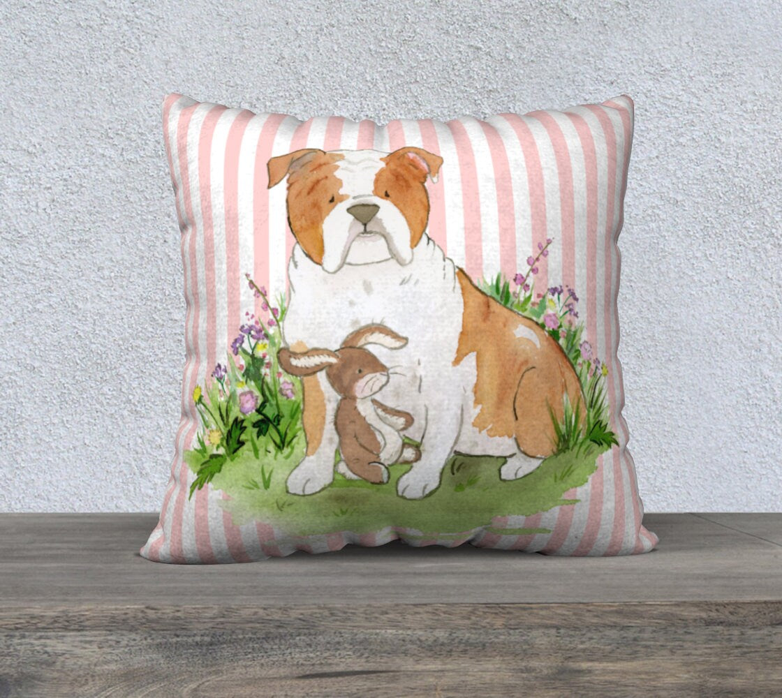Bulldog Throw Pillow cover, Watercolor Dog Pillow, Square Cotton Canvas Pillow, English Bulldog Gift, Dog Lover Gift, Bulldog Mom, Dog Decor