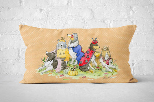 Halloween Sheltie Pillow Cover, Fall Sheltie Pillow, Shetland sheepdogs, Fall Throw Pillow, tri color, blue merle, sable, sheltie lover gift