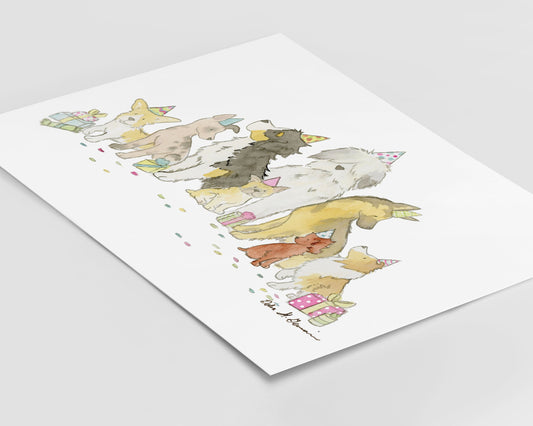 Puppy Party Print, Watercolor Art Print, Gift for Dog Lovers