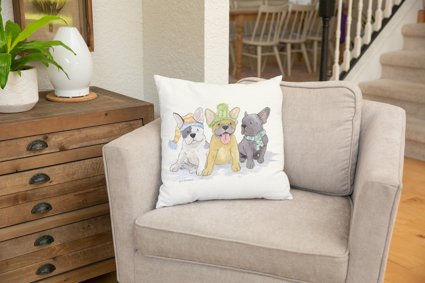 French Bulldog Throw Pillow cover, Frenchie Pillow, Christmas Frenchie, Holiday Throw Pillow Cover, Frenchie Gift, French Bulldog Lover