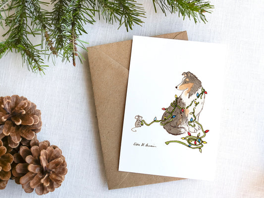 Sheltie Christmas Card Set, Shetland Sheepdog Holiday Card, 5 x 7  Card, Dog Lover Card, Sheltie Lover, Sheltie Gift, Collie Christmas Card