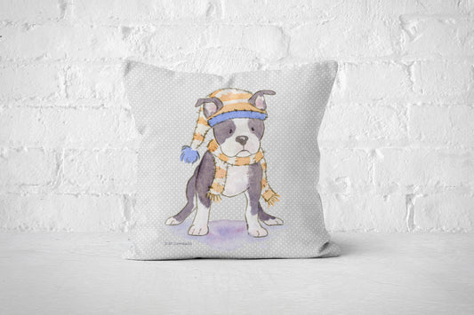 Boston Terrier Holiday Pillow Cover, Christmas Throw Pillow, Boston Terrier Gift, Pitbull Throw Pillow Cover, Xmas Dog Decor, Dog Lover Gift