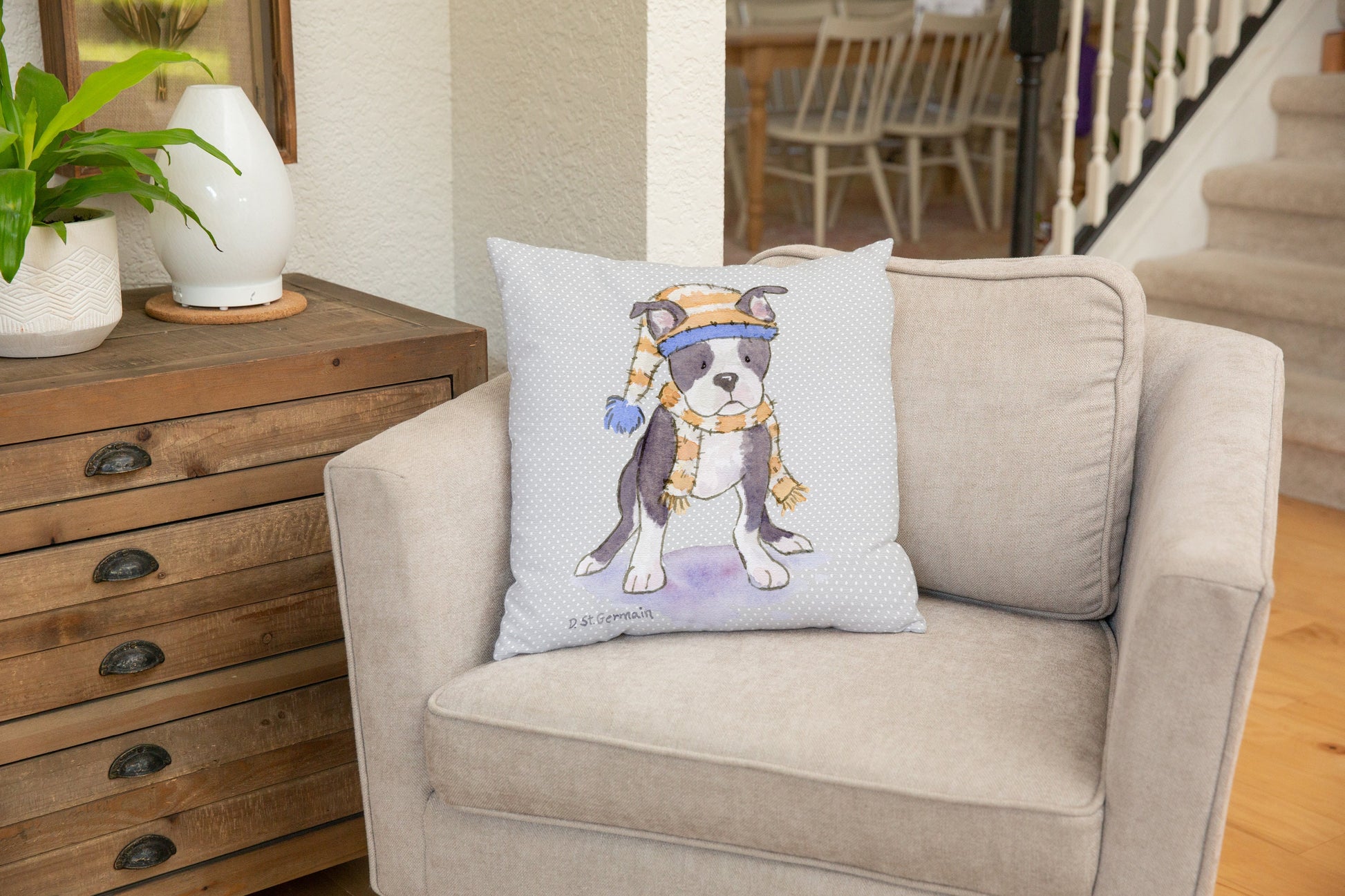 Boston Terrier Holiday Pillow Cover, Christmas Throw Pillow, Boston Terrier Gift, Pitbull Throw Pillow Cover, Xmas Dog Decor, Dog Lover Gift
