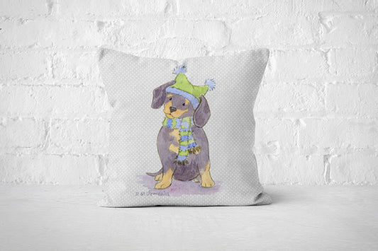 Dachshund Holiday Pillow Cover, Christmas Throw Pillow, Dachshund Gift, Weiner Dog Pillow Cover, Dachshund Lover, Doxie Gift, Dog Lover Gift