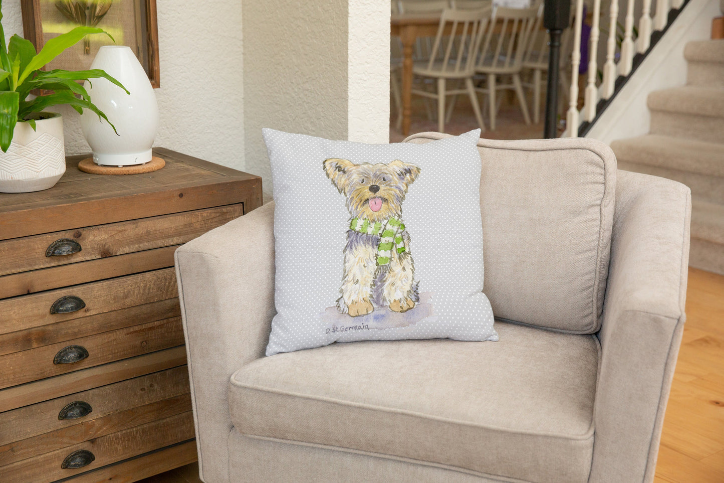 Yorkie Holiday Pillow Cover, Yorkie Gift, Yorkshire Terrier Pillow Cover, Yorkie Lover, Yorkie Gift, Dog Lover Gift, Christmas Throw Pillow