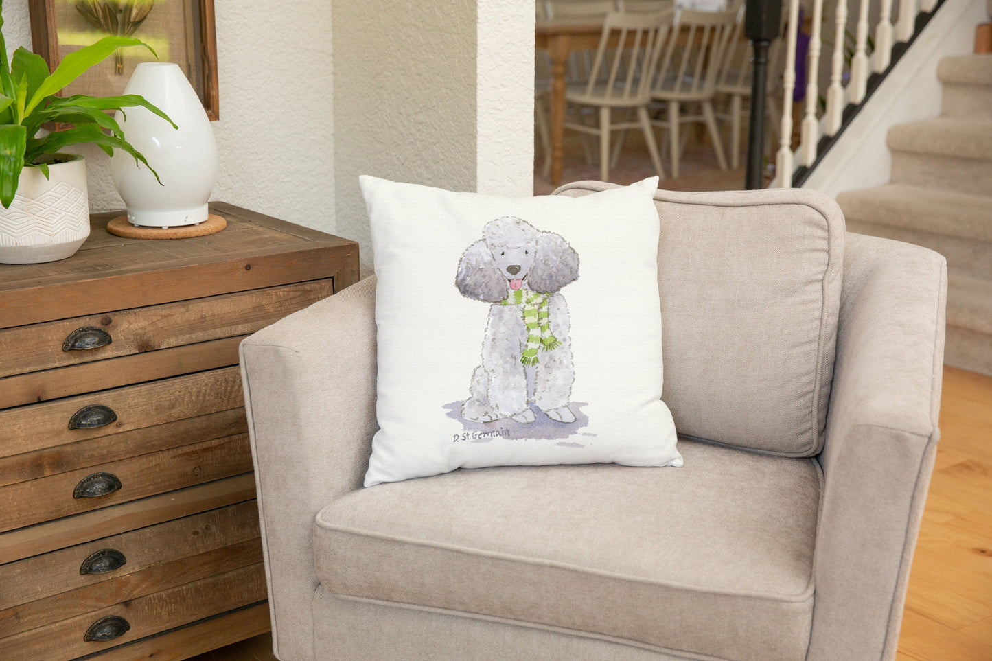 Poodle Holiday Pillow Cover, Christmas Pillow, Poodle Gift, Poodle Christmas Gift, Silver Poodle Gift, Gray Poodle, Holiday Dog Decor