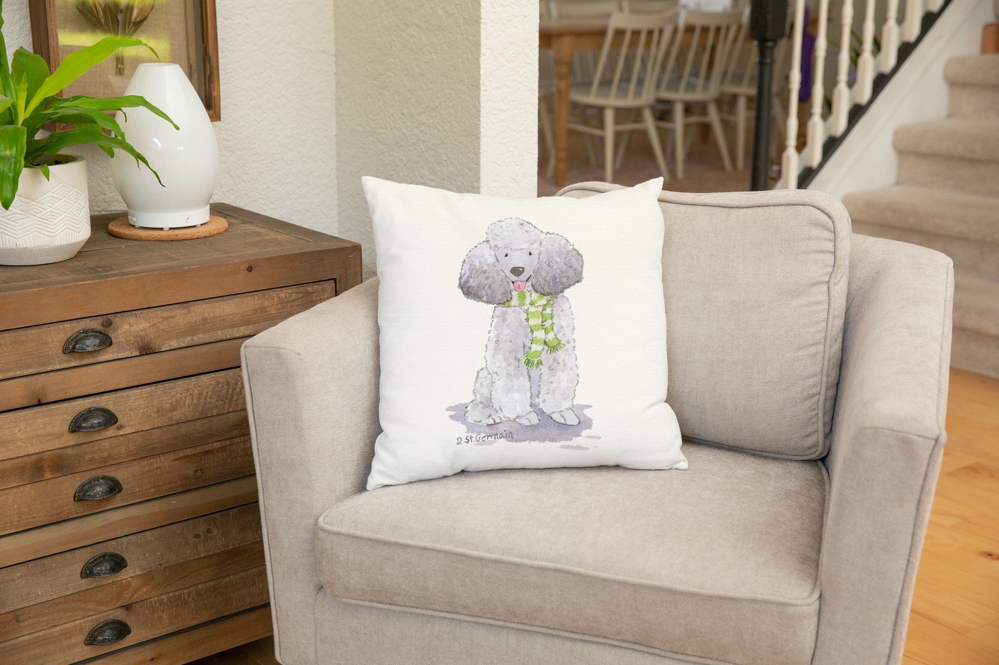 Poodle Holiday Pillow Cover, Christmas Pillow, Poodle Gift, Poodle Christmas Gift, Silver Poodle Gift, Gray Poodle, Holiday Dog Decor